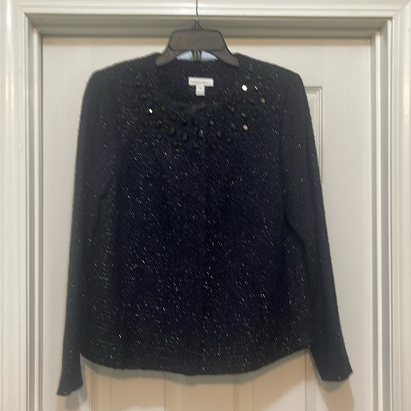 Fashion Bug - lightweight glittery jacket with beading accents at neckline - 12 - Picture 1 of 7